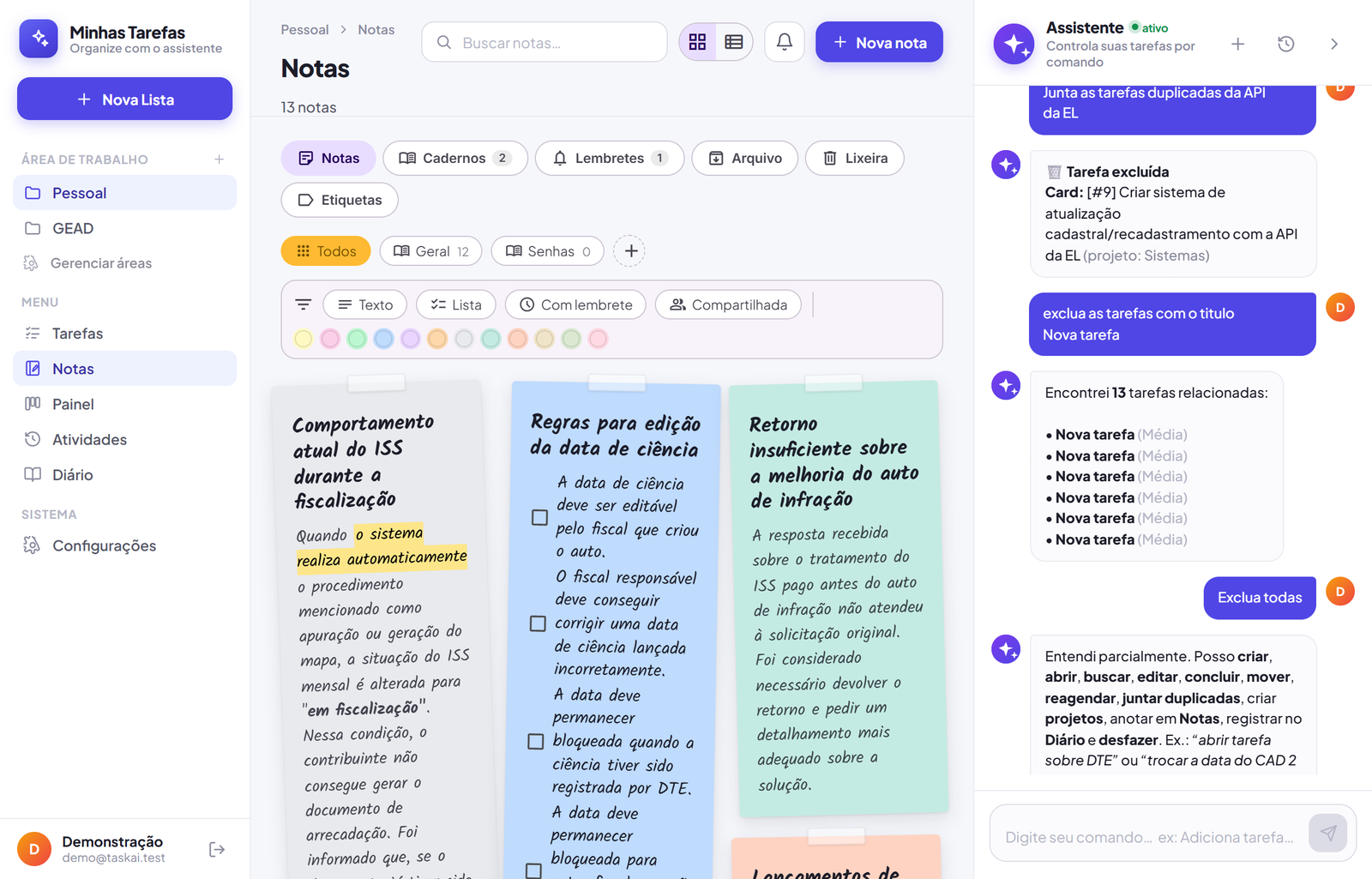 Notas do Terefas Chat